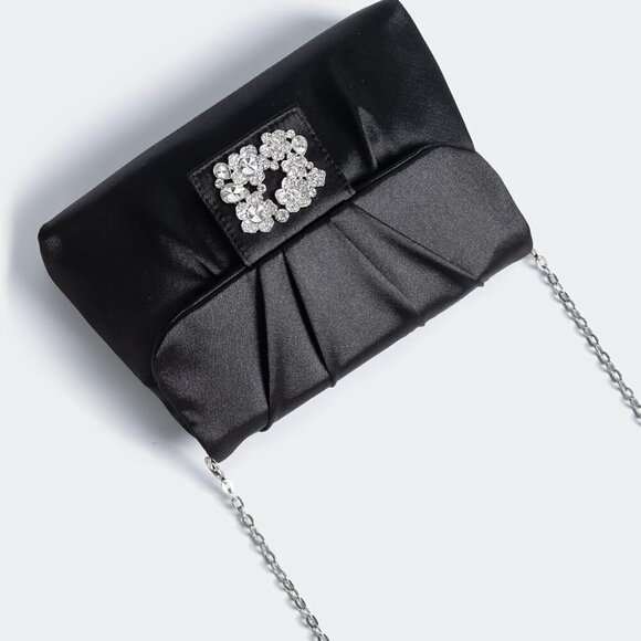 Clutch Purses for Women - Satin Evening Bag Pleated Crossbody Bags Rhinestone Em - Picture 5 of 7